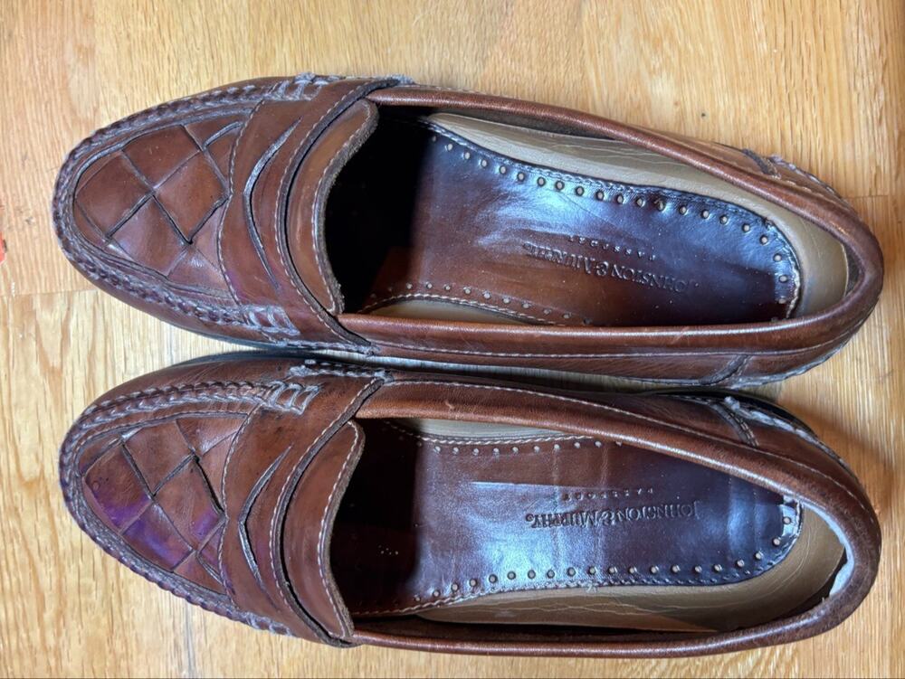 Johnston & Murphy Passport Woven Penny Loafer Men's 9.5 Brown Leather Dress Shoe